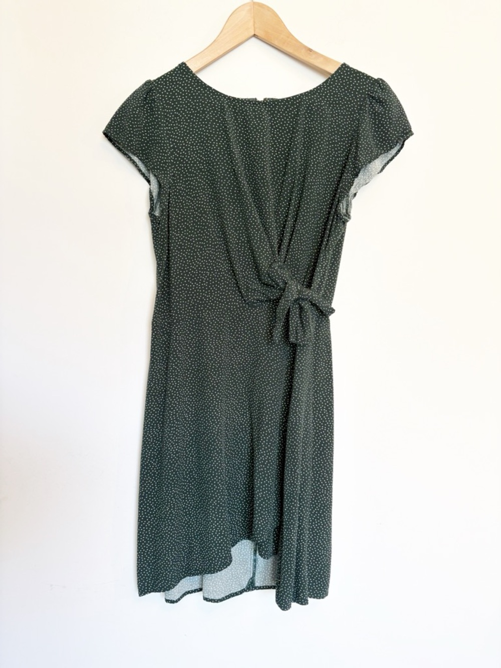 LOFT Hunter Green Polka Dot Side Tie Short Sleeve Dress Size 6